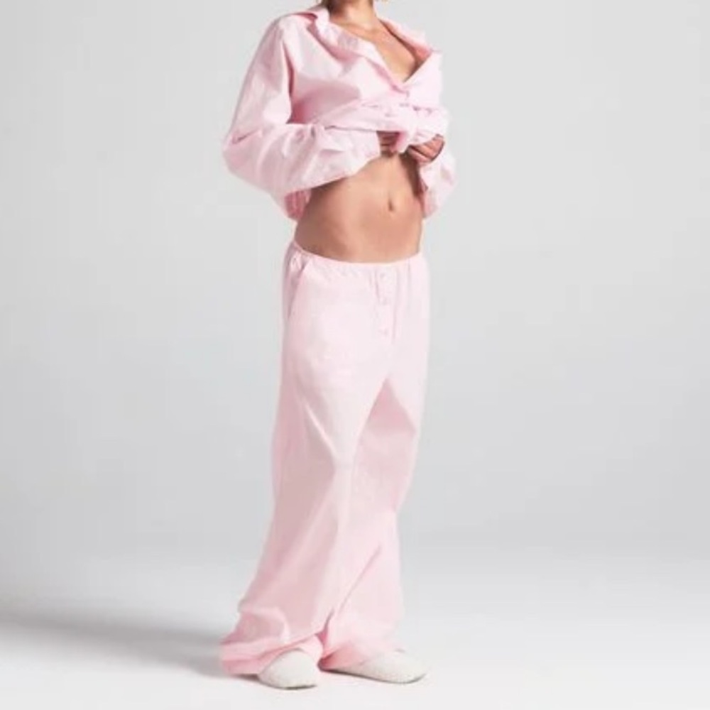SKIMS Oversized Stretch Cotton Stripe Pajama Set | Cherry Blossom Stripe | S - Picture 4 of 11